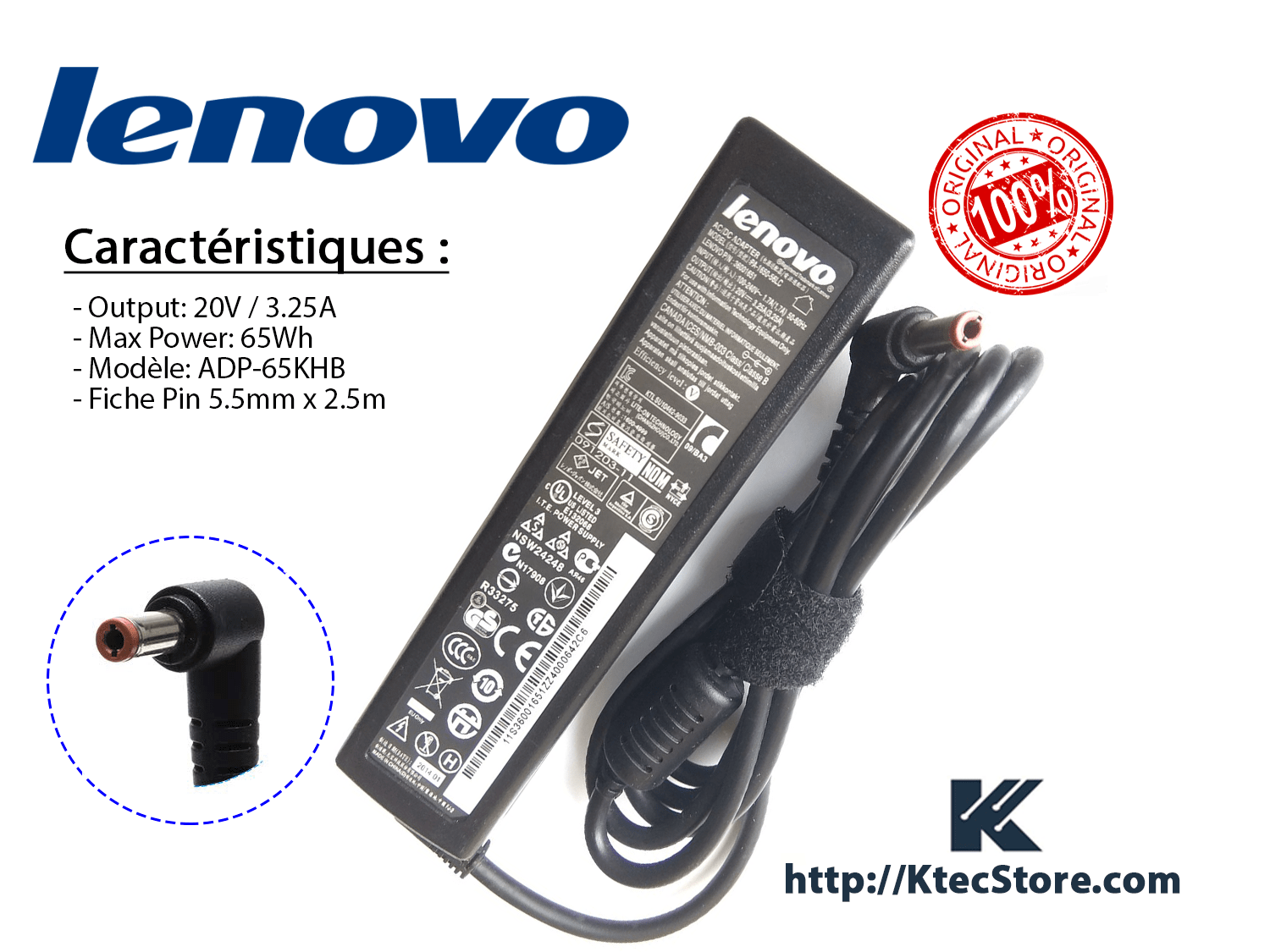 Chargeur LENOVO 230W ORIGINAL 20V / 11.5A Connecteur USB - KtecStore